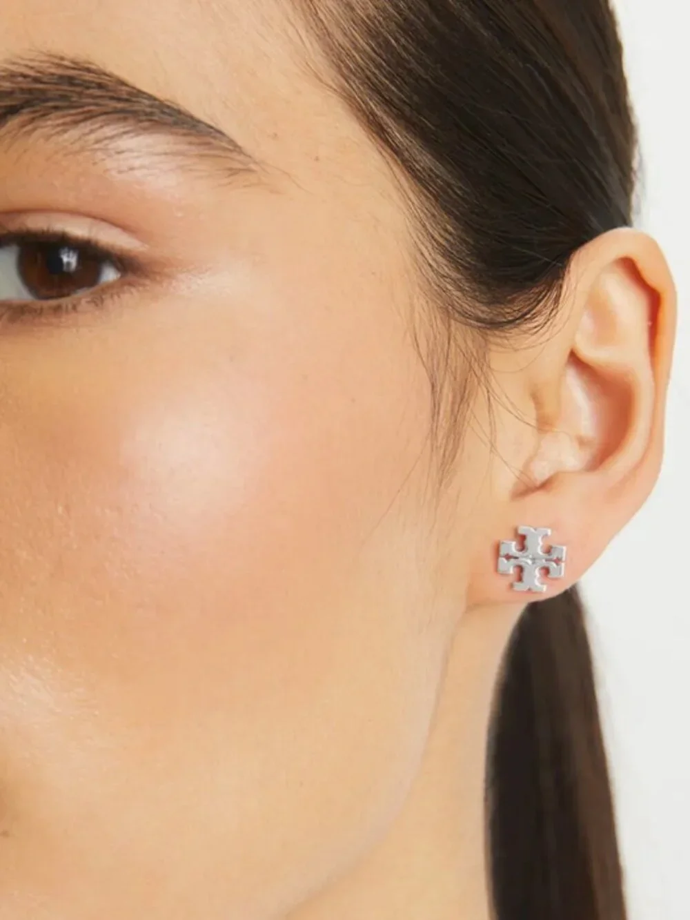 Tory Burch Silver Logo Stud Earrings Double T Logo Earrings